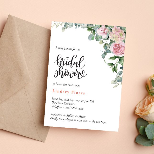 Invitation Fleurs de douche de mariée verdure de rose (Floral rose greenery invitation creates a fresh, romantic tone for your bridal shower)