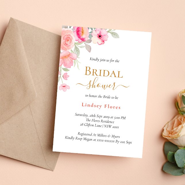 Invitation Fleurs de douche de mariée verte et or aquarelle (Floral gold greenery watercolor bridal shower invitation adds fresh elegance to your celebration)
