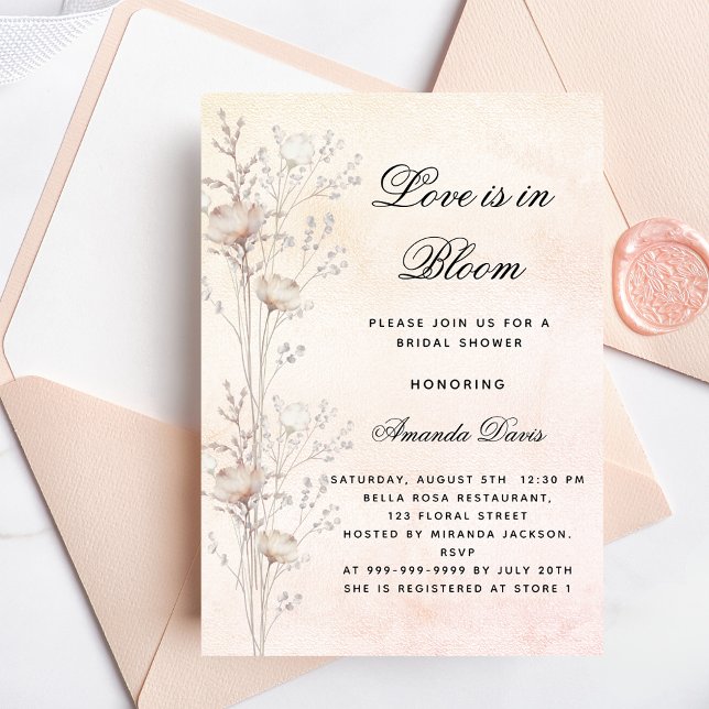 Invitation Fleurs de douche nuptiale amour en fleurs luxueux (Créateur téléchargé)