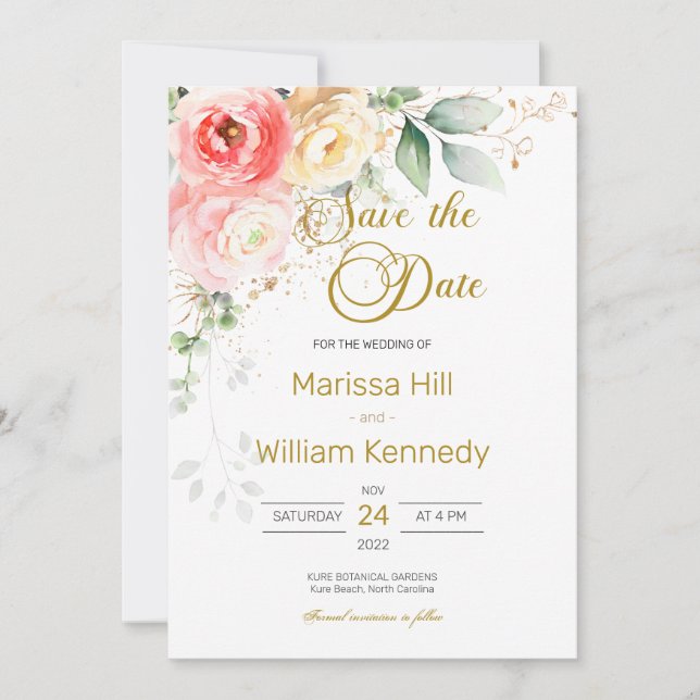 Invitation Fleurs de eucalyptus rose blush mariage à retenir  (Devant)