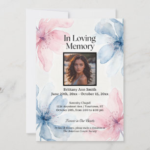 Invitation Fleurs de fantaisie roses et bleues Mémorial