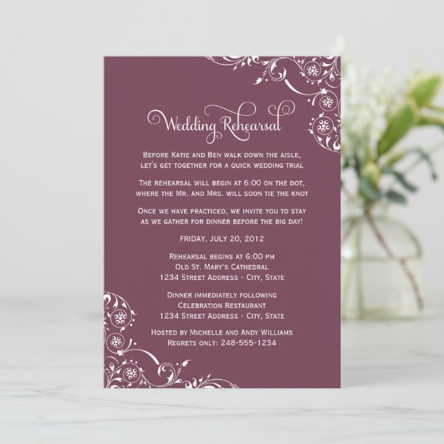 Invitation Fleurs de farine rose poussiéreuse pour répétition (Debout devant)