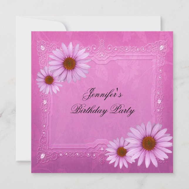 Invitation Fleurs de fête d'anniversaire rose pastel, tous âg (Devant)