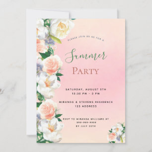 Invitation Fleurs de fête d'été blanc rose pêche