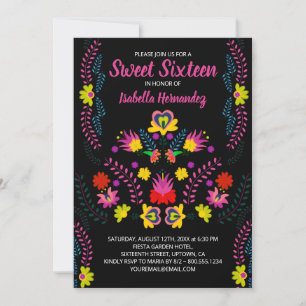 Invitation Fleurs de fête mexicaine Sweet 16 anniversaire noi