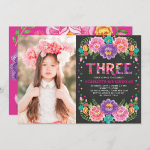 Invitation Fleurs de fêtes mexicaines 3e Filles Photo d'anniv
