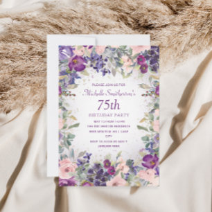 Invitation Fleurs de feuillage rose violet pour 75e anniversa