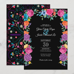 Invitation Fleurs de Fiesta et Mariage de style broderie mexi