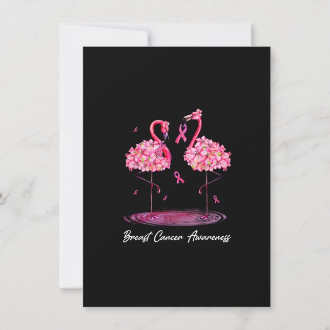 Invitation Fleurs de Flamant rose rose Ruban Cancer du sein D (Devant)