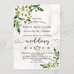 Invitation Fleurs de fleurs blanches Mariage d'écriture manus