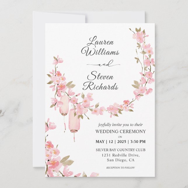 Invitation Fleurs de fleurs de cerisier rose blanc personnali (Devant)