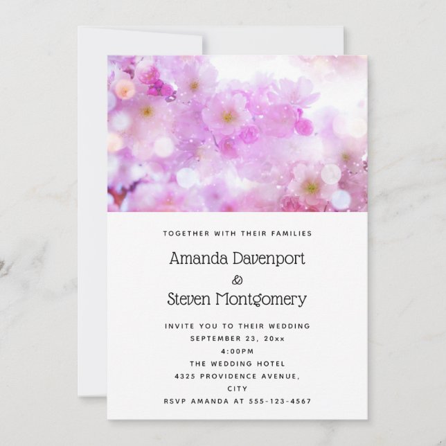Invitation Fleurs de fleurs de cerisier rose Mariage photo (Devant)