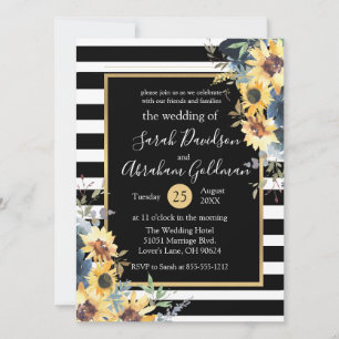 Invitation Fleurs de Fleurs de Fleurs de Soleil Noir et Blanc