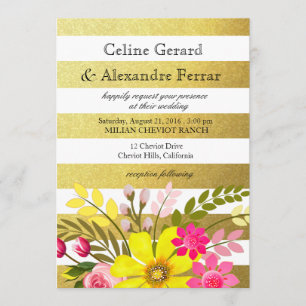 Invitation Fleurs de Folklore Gratées Gold Foil Mariage jaune
