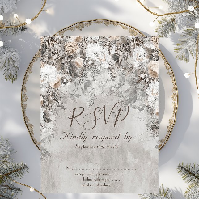 Invitation Fleurs de forêt de merveilleux hiver RSVP (Créateur téléchargé)