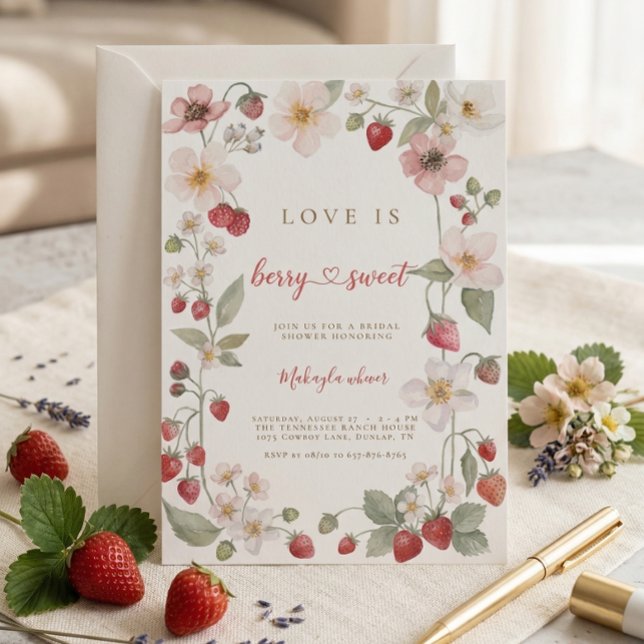 Invitation Fleurs de fraise Douce comme la baie : Cérémonie d (Créateur téléchargé)
