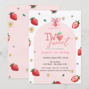 Invitation Fleurs de fraises Deux Douzième anniversaire doux
