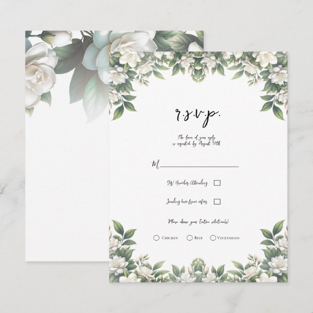 Invitation Fleurs de Gardenia Blanche Elégant Mariage Floral  (Devant / Derrière)