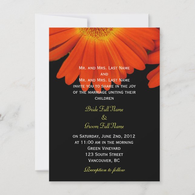 Invitation Fleurs de gerbera marguerite orange élégant mariag (Devant)
