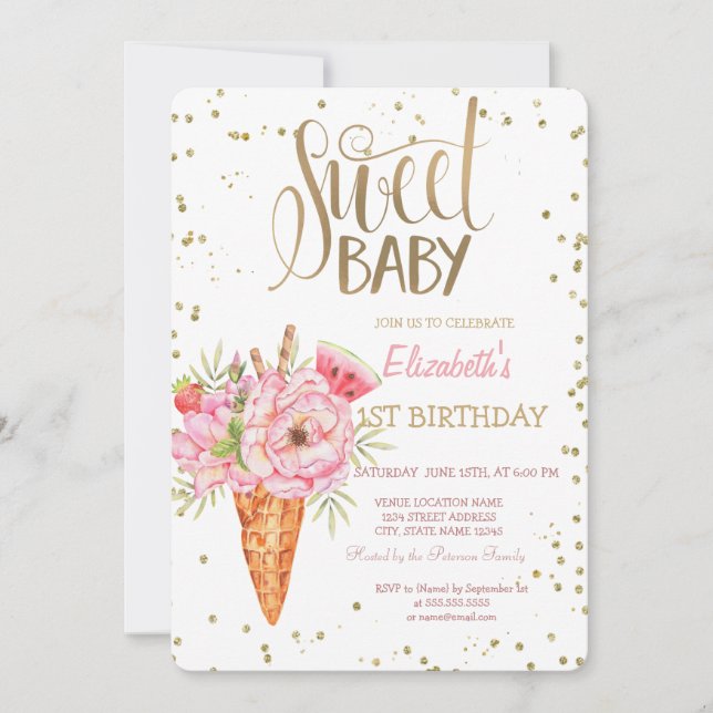 Invitation  Fleurs de glace Fruits Diamants Anniversaire   (Devant)