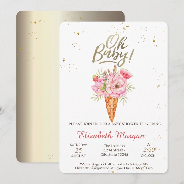 Invitation Fleurs de glace Oh bébé Été Baby Shower  (Devant / Derrière)