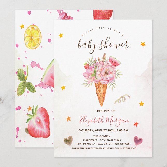 Invitation Fleurs de glace pour Baby Shower   (Devant / Derrière)
