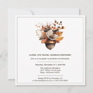 Invitation Fleurs de Gland Rustique   Dîner de Thanksgiving