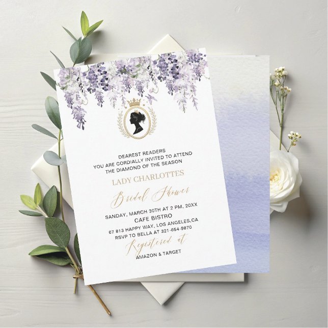 Invitation Fleurs de glycine à l'aquarelle moderne époque Rég (Créateur téléchargé)