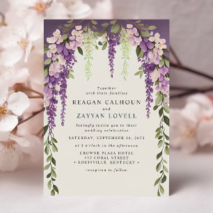 Invitation Fleurs de glycine violette, verdure, mariage moder
