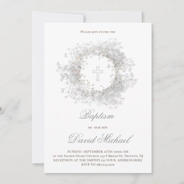 Invitation Fleurs de Gypsophile baptême  (Devant)