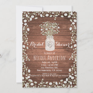 Invitation Fleurs de Gypsophile & Bois Élégant Rustique