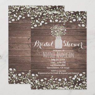 Invitation Fleurs de Gypsophile Mariage Champêtre en Bois