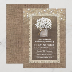 Invitation Fleurs de Gypsophile Pot Mason Rustique Mariage An
