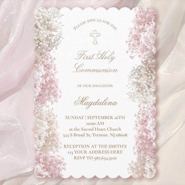 Invitation Fleurs de Gypsophile Première Communion (Créateur téléchargé)