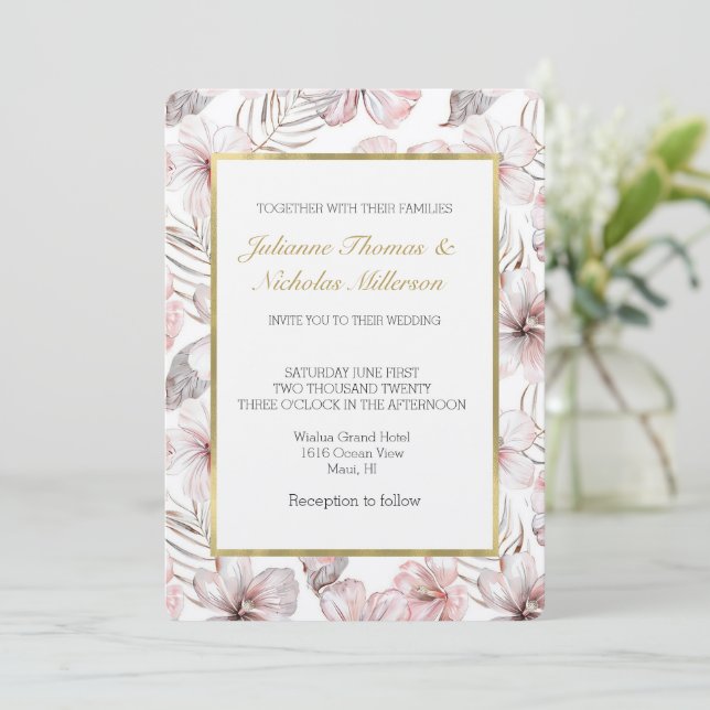 Invitation Fleurs de Hibiscus Rose Mariage (Debout devant)