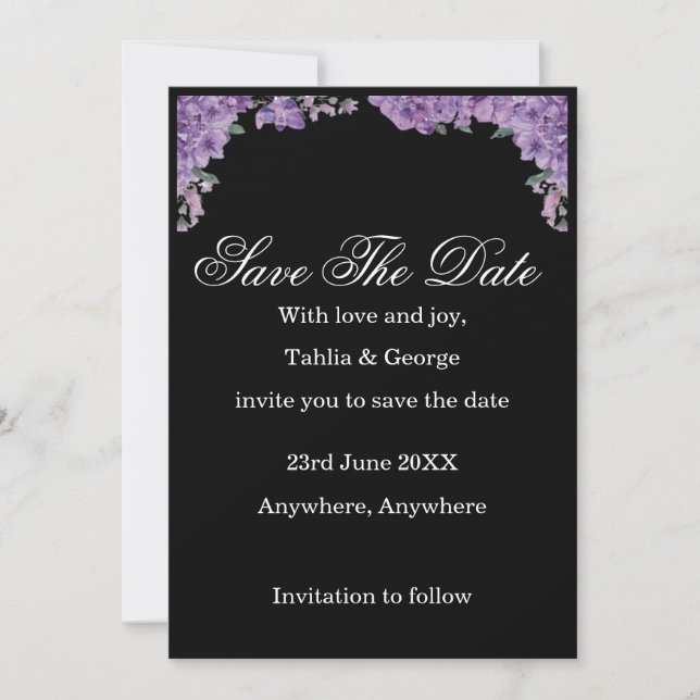 Invitation Fleurs de Jacaranda noires et violettes Enregistre (Devant)