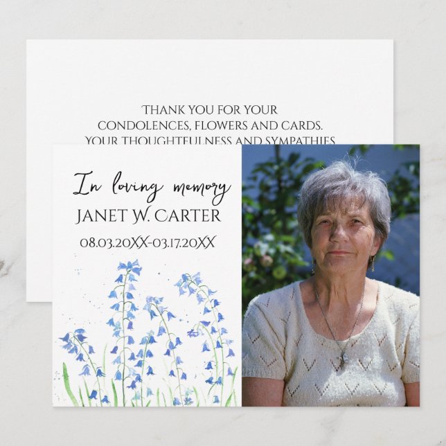 Invitation Fleurs de jacinthe bleues en souvenir affectueux (Devant / Derrière)