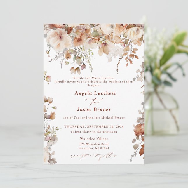 Invitation Fleurs de jardin boho rustiques Mariage QR Code In (Debout devant)