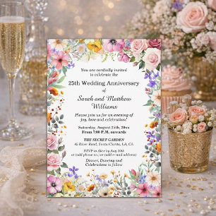 Invitation Fleurs de jardin chic 25e anniversaire de mariage