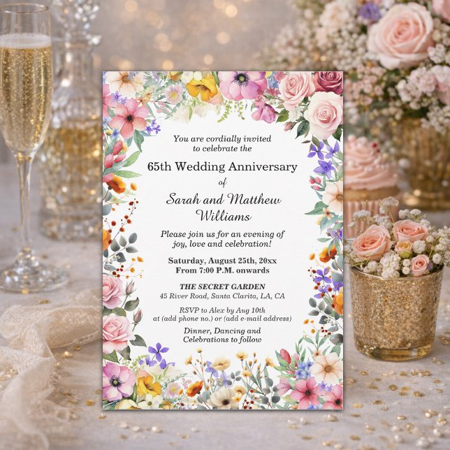 Invitation Fleurs de jardin chic 65e anniversaire de mariage (Créateur téléchargé)