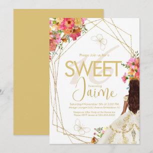 Invitation Fleurs de jardin de fille de seize ans avec monogr