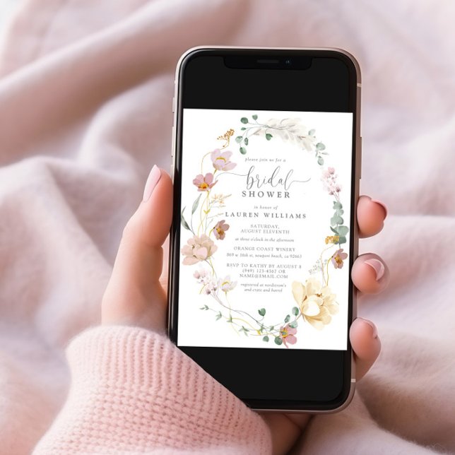 Invitation Fleurs de jardin rose pâle Fête des mariées de scr (Créateur téléchargé)