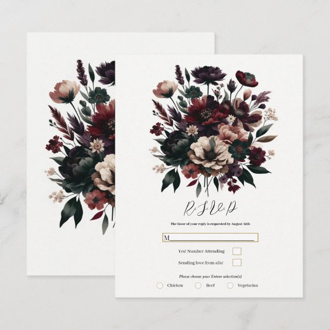 Invitation Fleurs de jardin rustique et lunatique Mariage boh (Devant / Derrière)