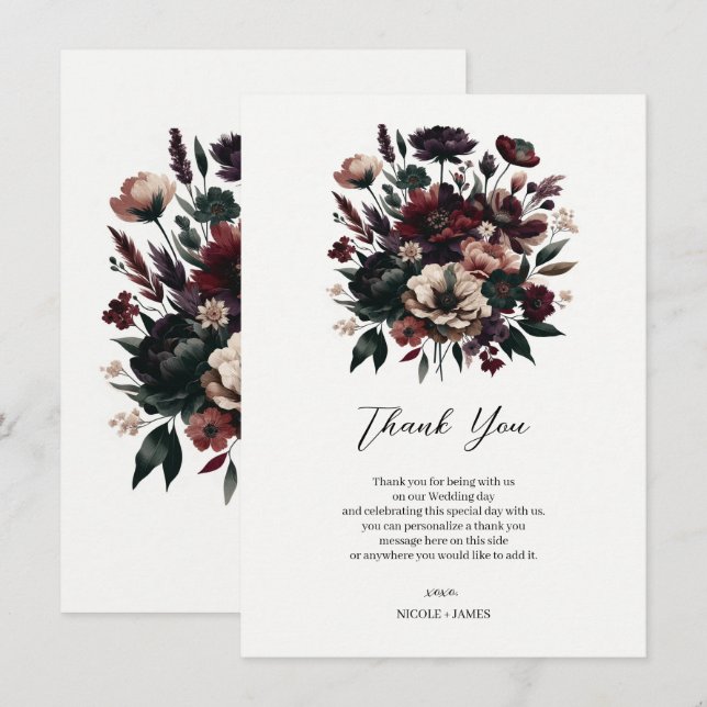 Invitation Fleurs de jardin rustiques lunatiques mariage bohè (Devant / Derrière)