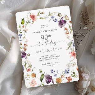 Invitation Fleurs de jardin Script botanique 90e anniversaire