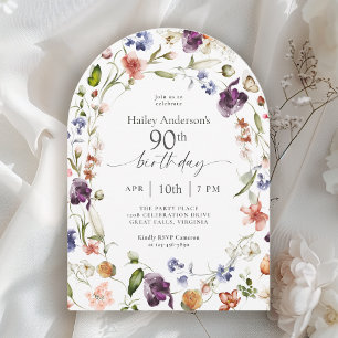 Invitation Fleurs de jardin Script botanique 90e anniversaire