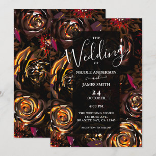 Invitation Fleurs de Jardin Sombre Teintées d'Automne Mariage