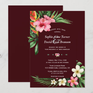 Invitation Fleurs de jardin tropical luxuriant mariage bordea