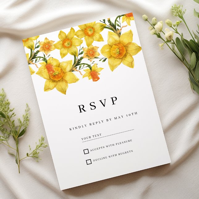 Invitation Fleurs de jonquille dorée de printemps botanique R (Botanic Spring Golden Daffodil Flowers RSVP)