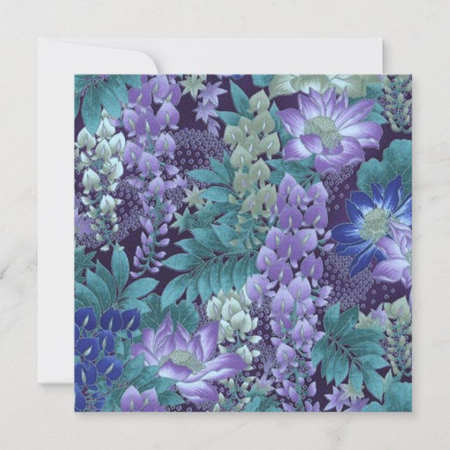 Invitation Fleurs de jungle violettes et Turquoises (Devant)